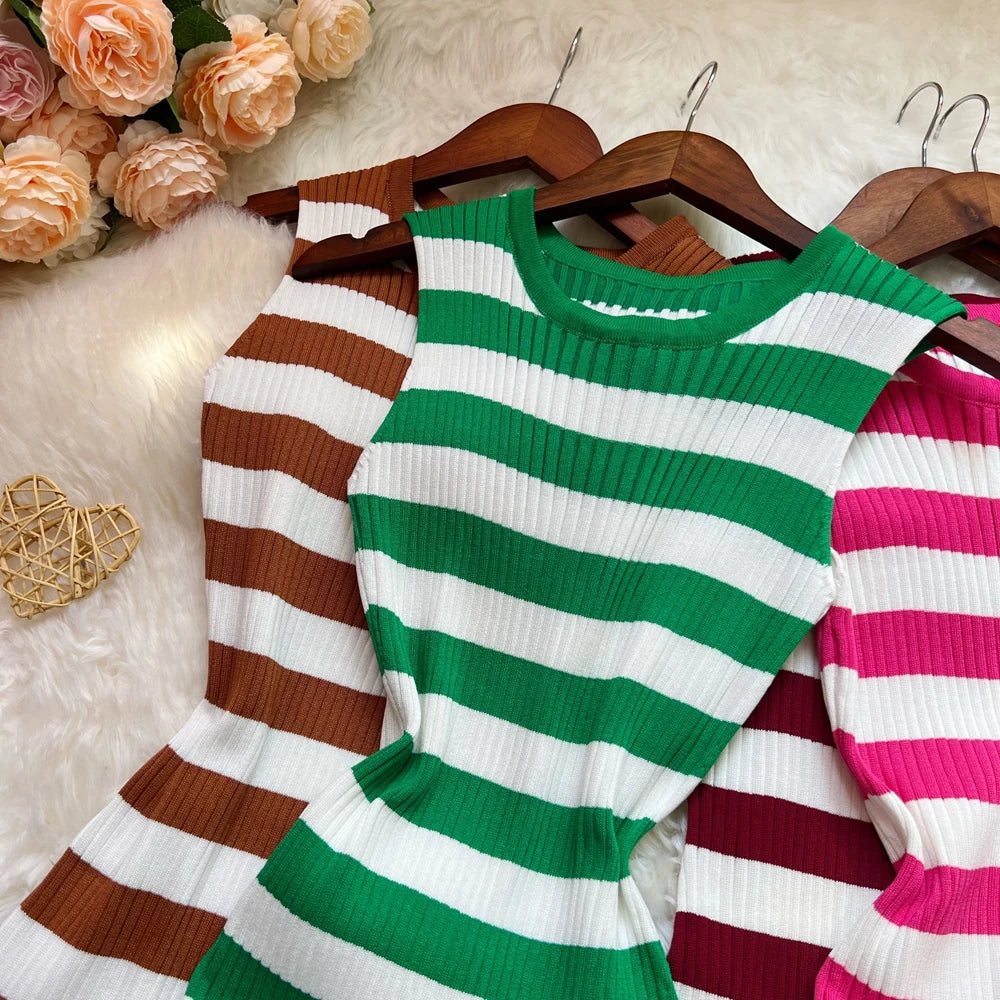 Ruffled Striped Knit Mini Dress For Summer Party Look