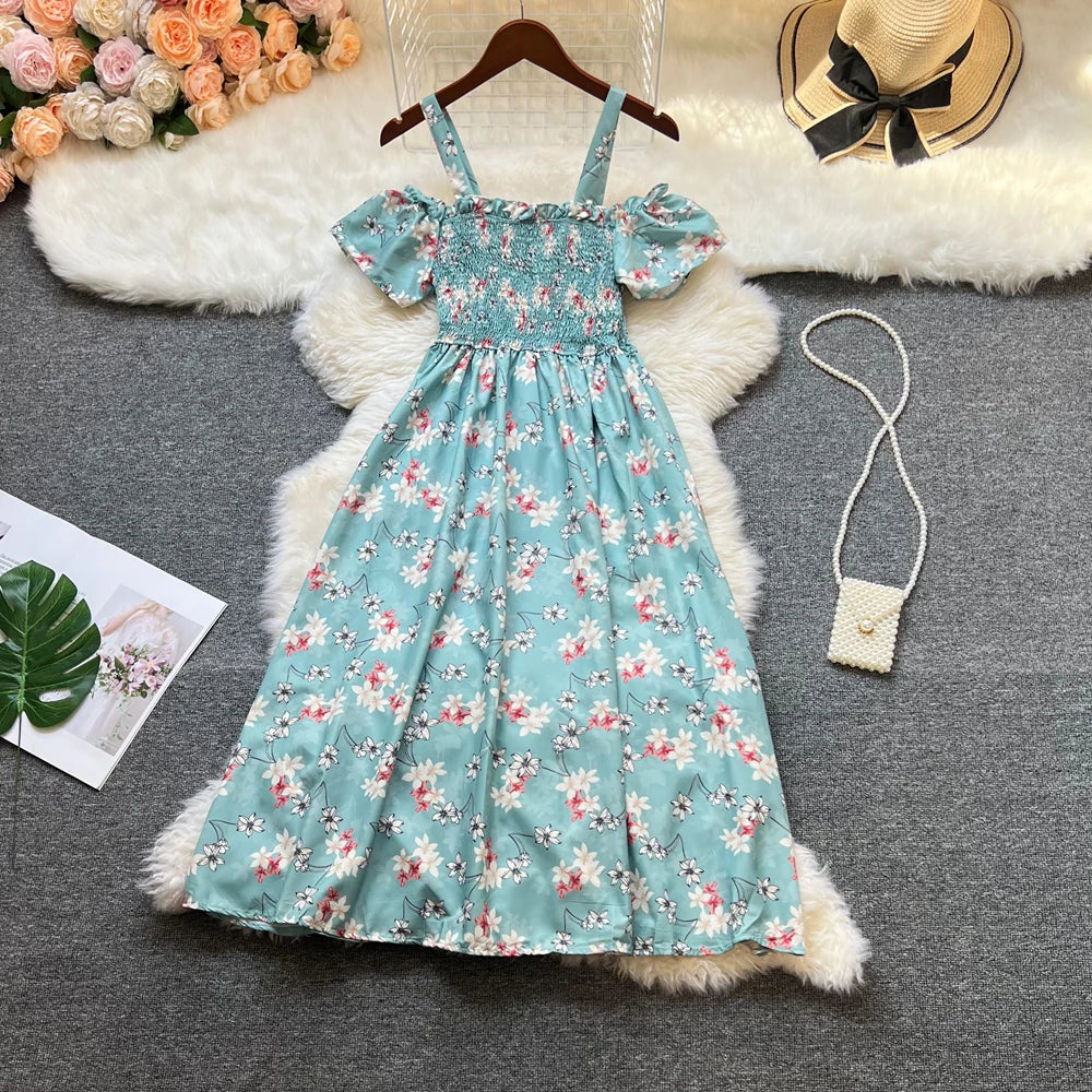 Floral Print Off Shoulder Summer Beach Dress For Women