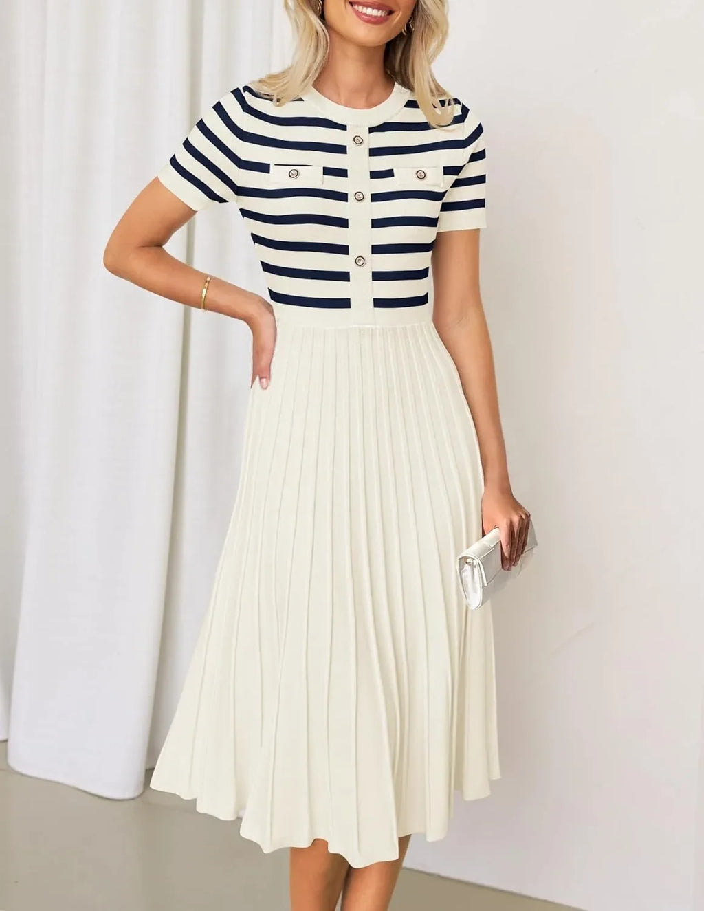 Ice Silk Knitted Striped Summer Dress For Women Loose Fit