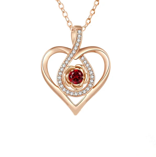 Luxury Red Zircon Pendant Necklace with Rose Flower Gift Box for Girlfriend Romantic Jewelry Gift