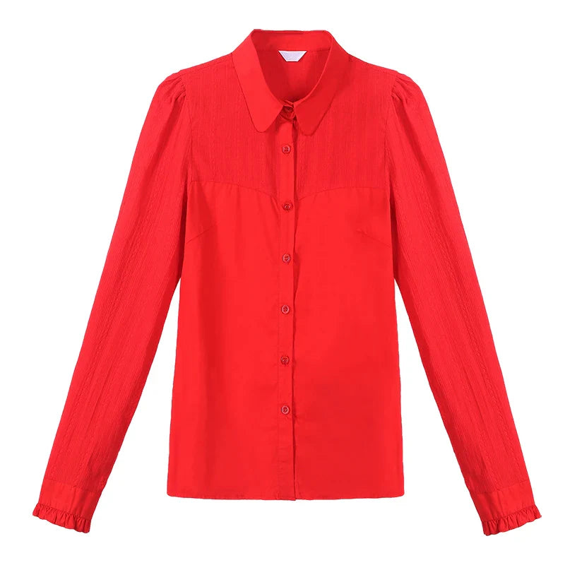 Women's Pure Cotton Long Sleeve Shirt Professional Decoration Body Contour Spring Autumn Fashion Top