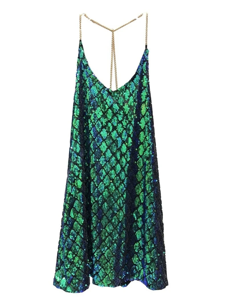 Sequins Backless Party Dress With Delicate Shoulder Straps