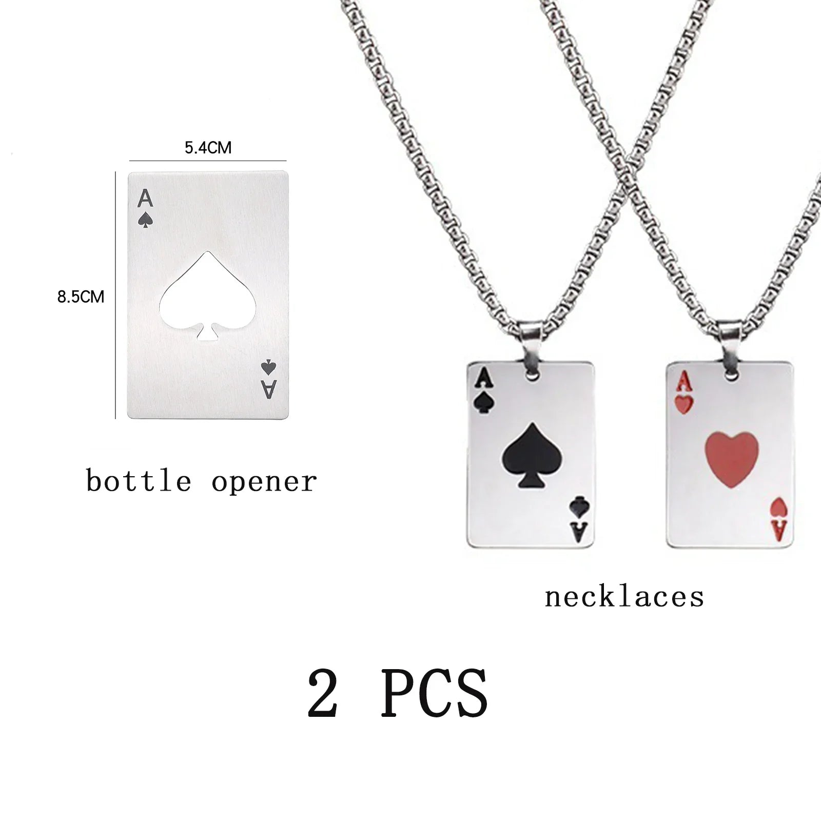 Hip Hop Stainless Steel Ace of Spades Pendant Necklace Set for Men and Women