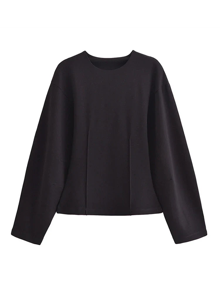 Women's Two Piece Crop Top and Wide Leg Trouser Set with Long Sleeve Round Neck Coat for Spring Streetwear