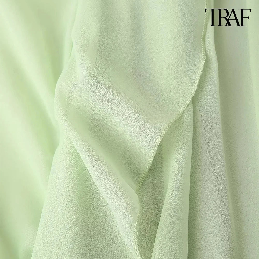 Boho Beach Dress With Round Neck Ruffle Trim Long Sleeve