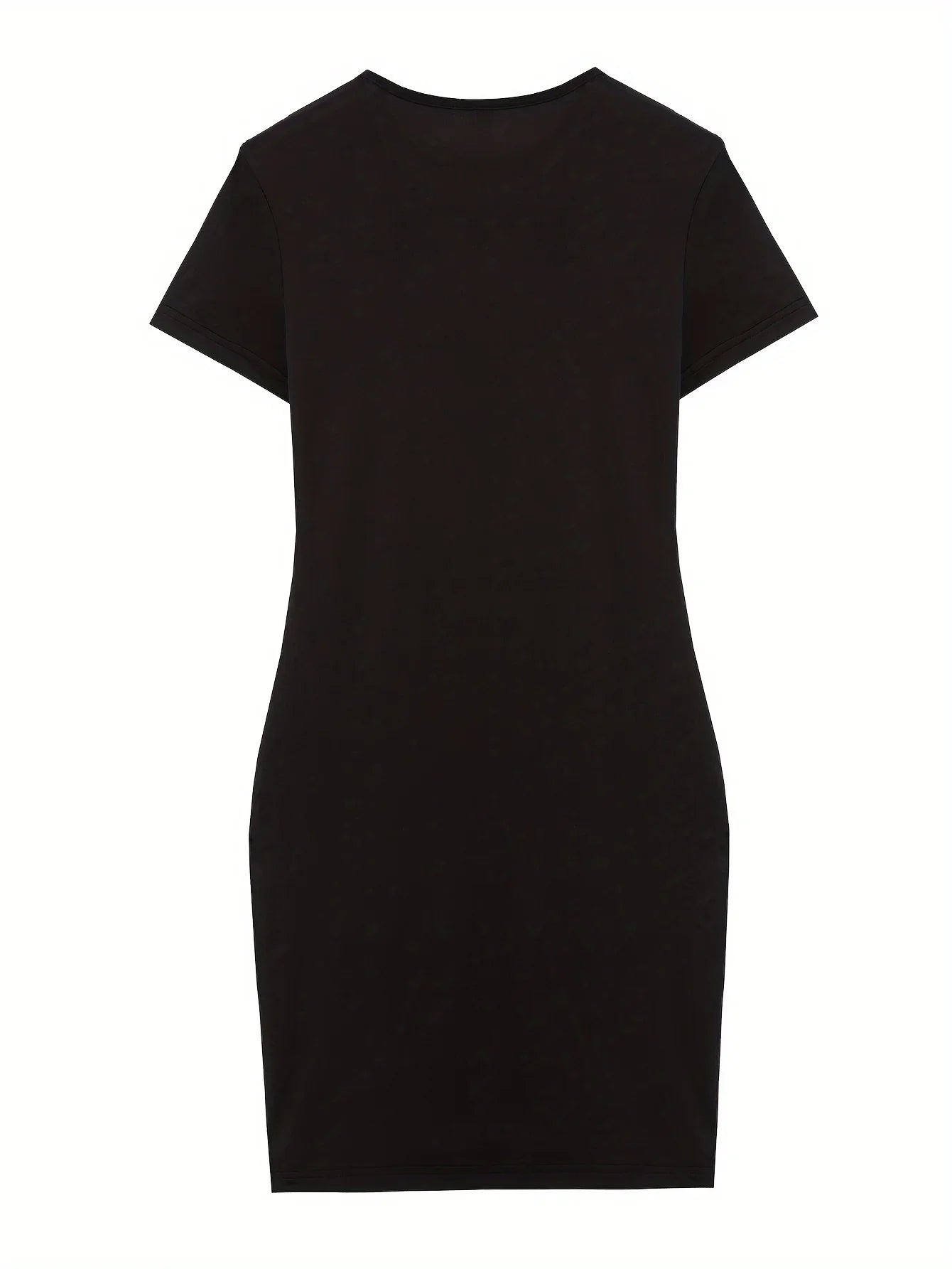 Bear Print Bodycon Dress With Short Sleeves Crew Neck