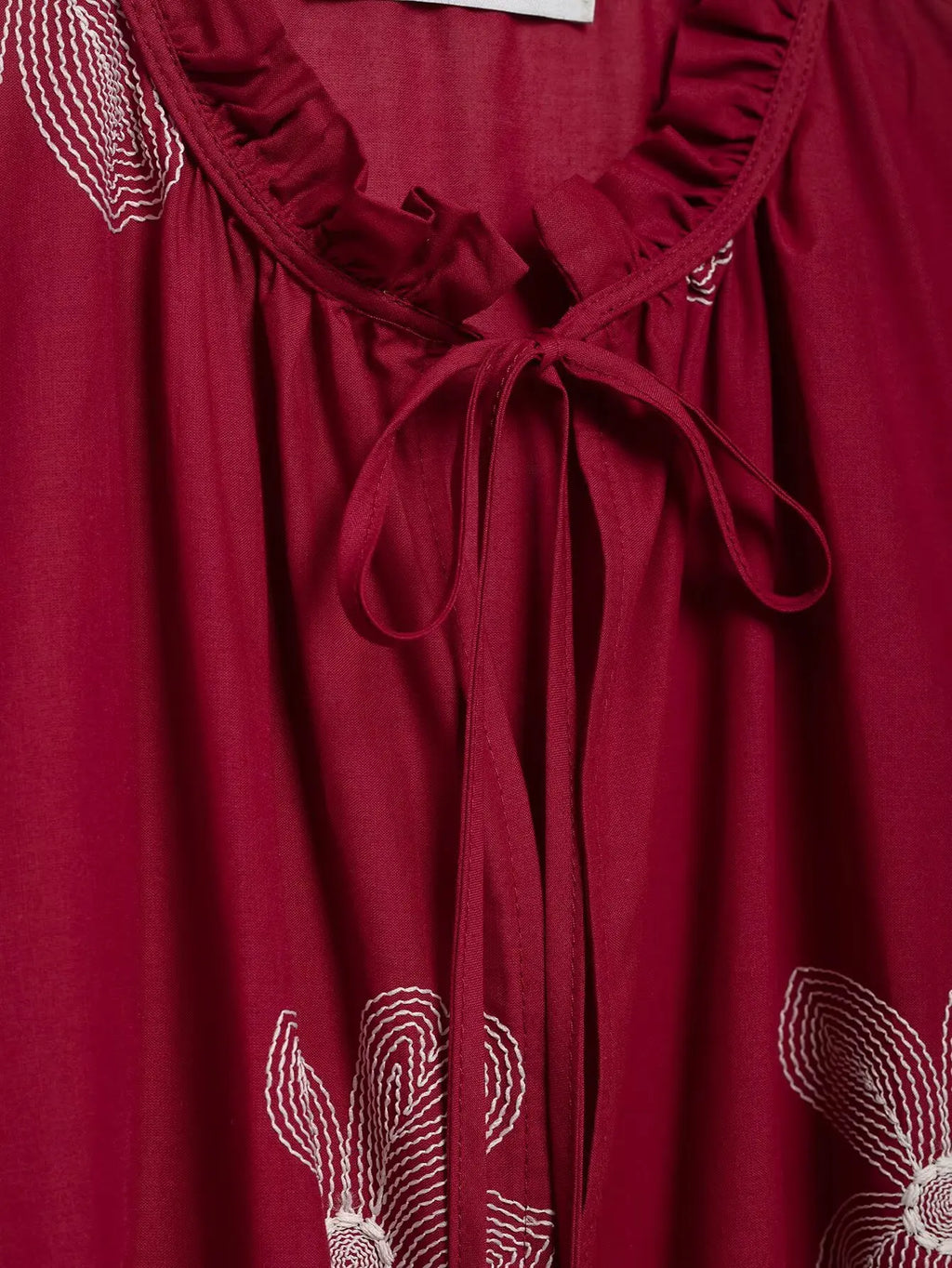 Women's Ruffled Collar Long Sleeve Blouse with Delicate Flower Embroidery Casual Chic Shirt Top