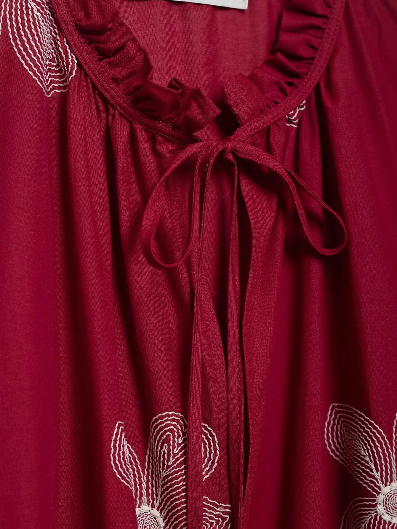 Women's Ruffled Collar Long Sleeve Blouse with Delicate Flower Embroidery Casual Chic Shirt Top