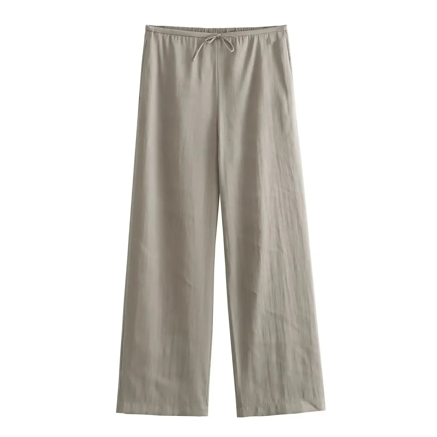 Grey Lace Up Two Piece Set for Women with Pockets and Vintage Drawstring Trousers