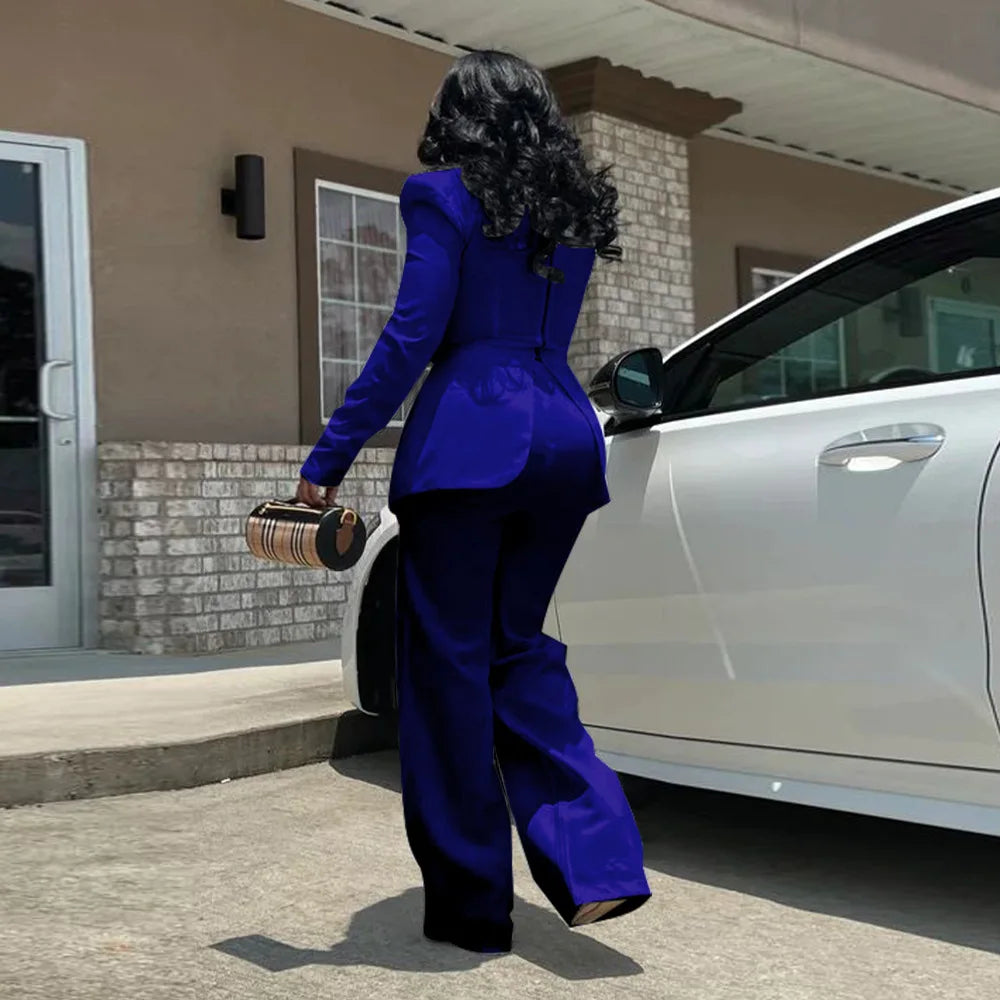 Women Long Sleeve Patchwork Romper Jumpsuit with Waist Cincher Wide-Leg Pants Elegant Office and Party Playsuit