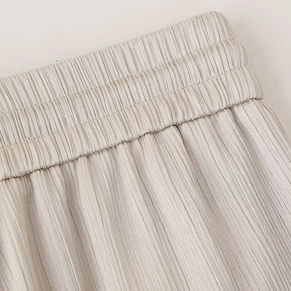 Women's Double Breasted Suit Jacket and Pants Set with Wrinkle Effect for Spring and Summer Fashion