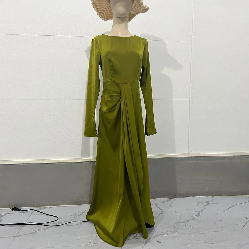 Satin A Line Prom Dress with Jewel Embellishments Gown