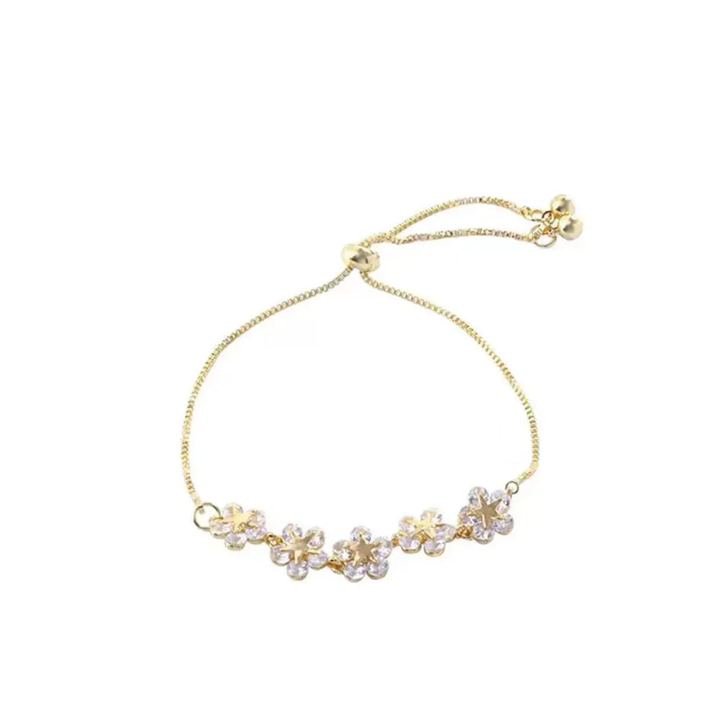 Korean Luxury Flower Charm Bracelet for Women with Round Butterfly and Shiny Rhinestones