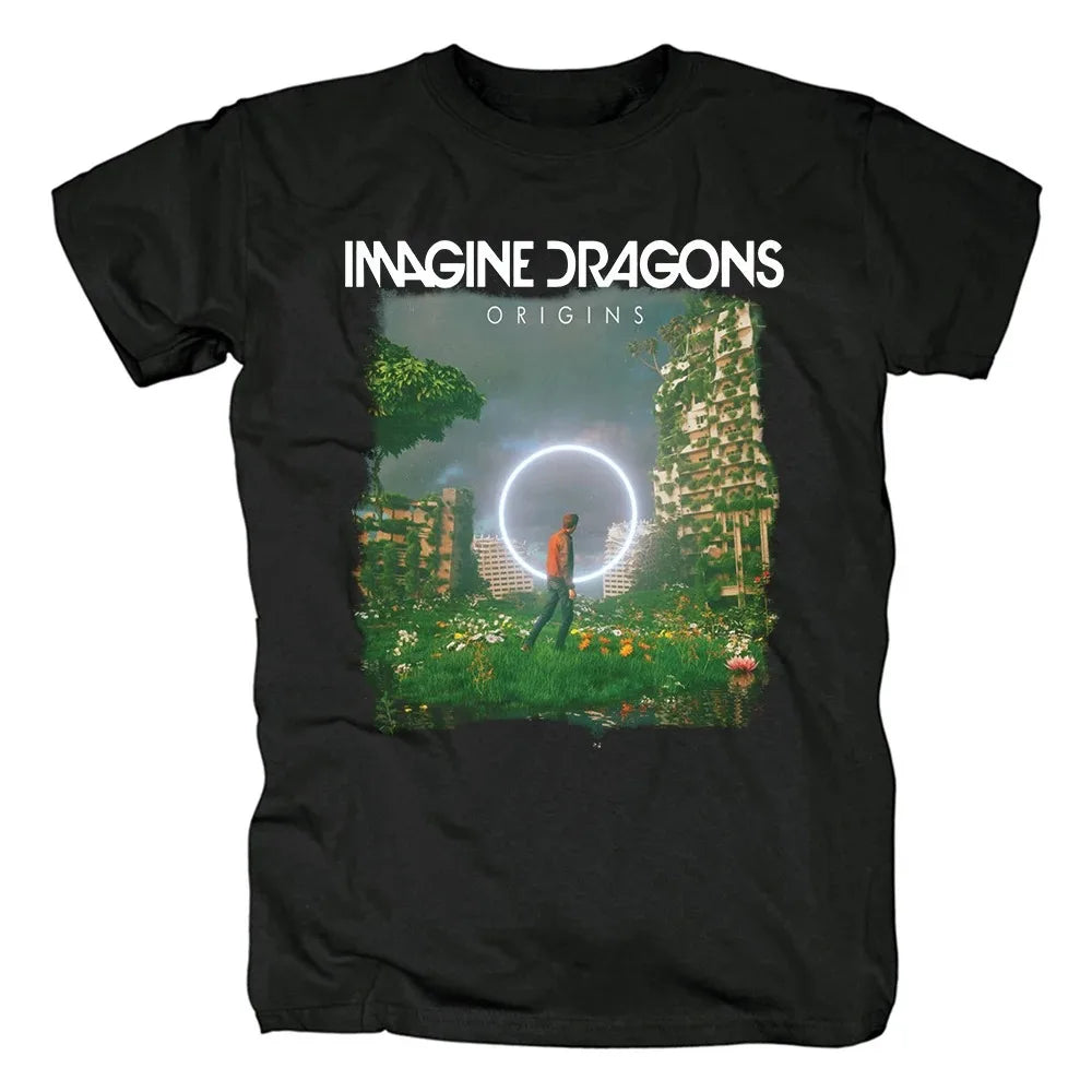100% Cotton Vintage Rock Band T-Shirt with Imagine Dragons Print for Men and Women Streetwear Tee Tops