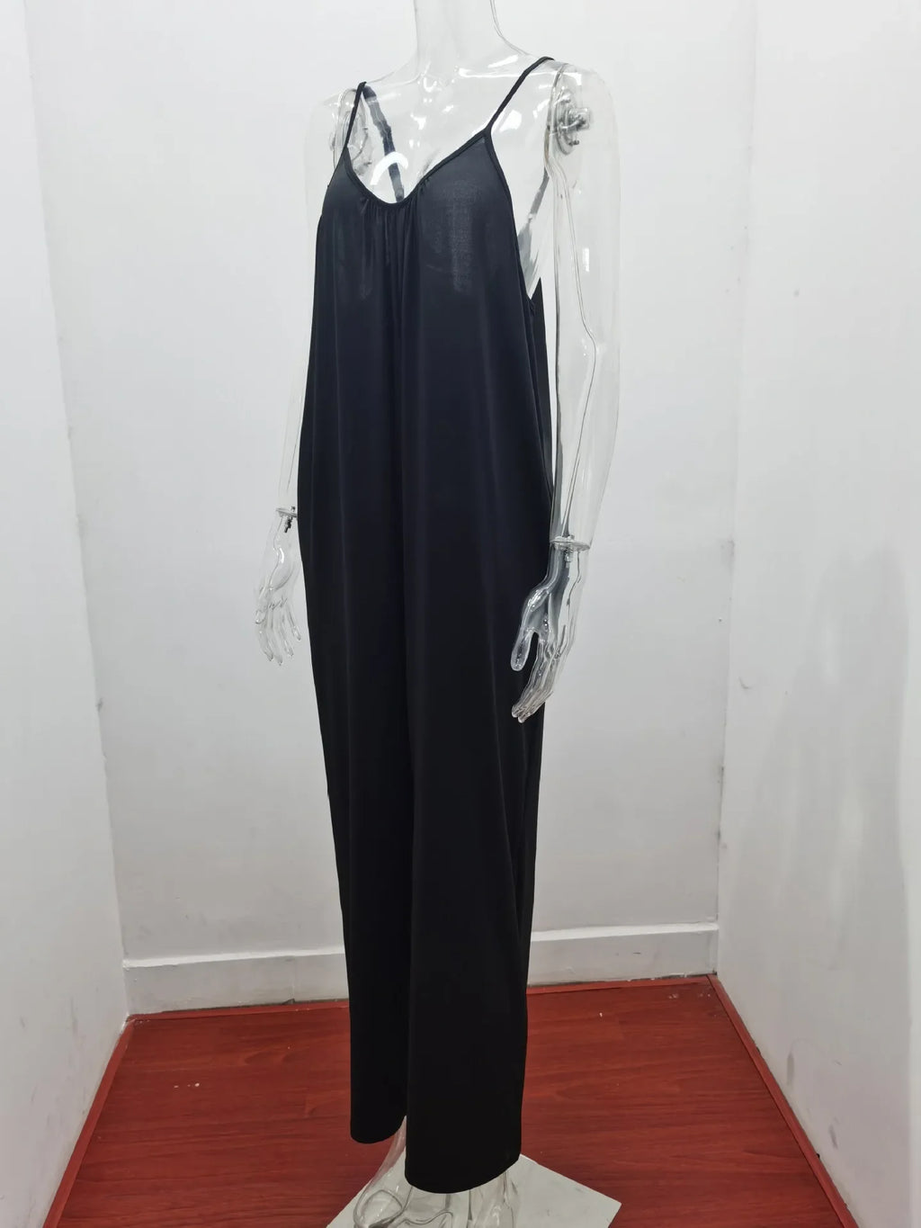 Women's Summer Strap Jumpsuit with Solid Color Design and Convenient Side Pockets Casual Lightweight Romper