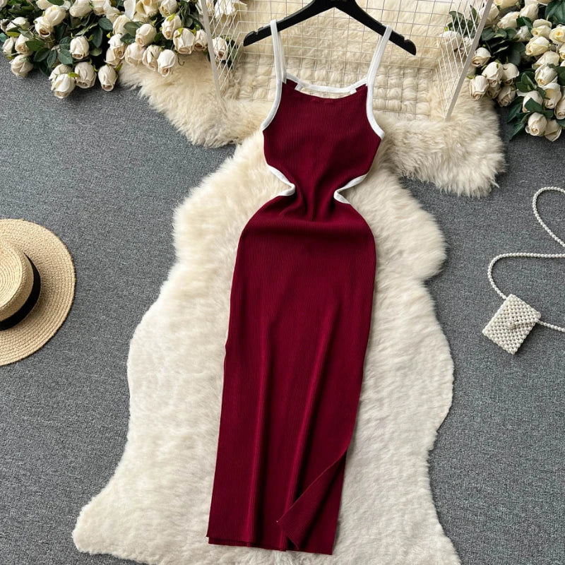 Halter Backless Knit Sundress Women Elastic Waist Bodycon