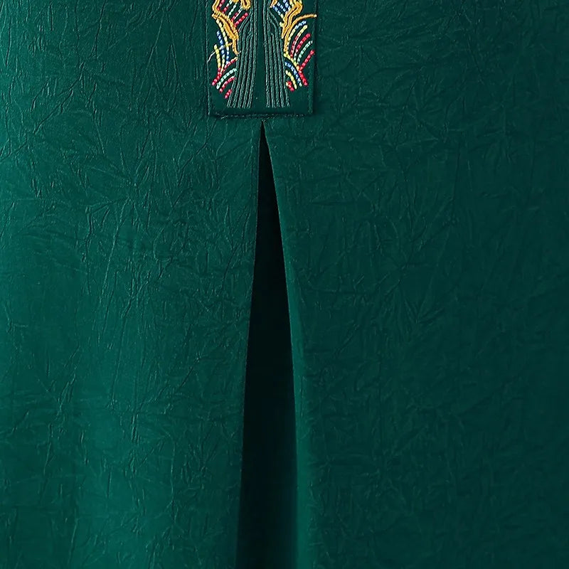 Embroidered Midi Dress for Women Vintage Style Casual Party