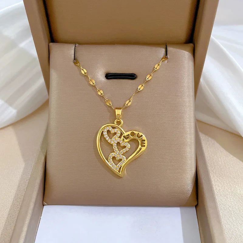 Trendy Heart Stainless Steel Zirconia Necklace for Women - Elegant Gold Color Jewelry for Parties and Daily Wear