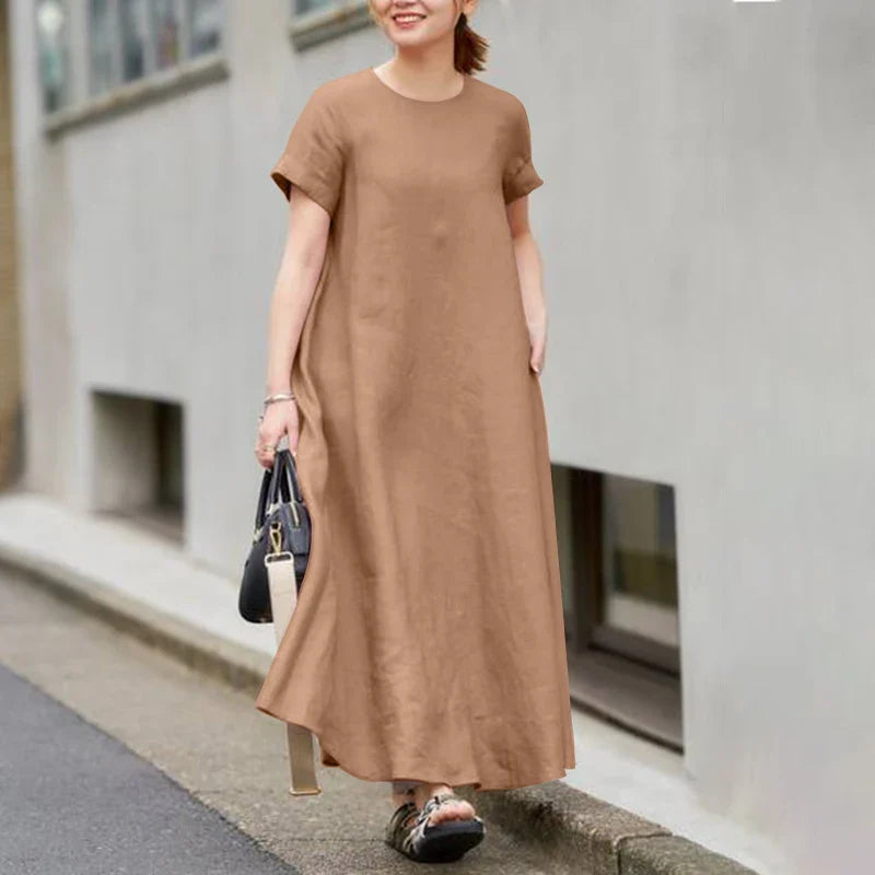 Summer Maxi Dress Women O Neck Short Sleeve Sundress A Line