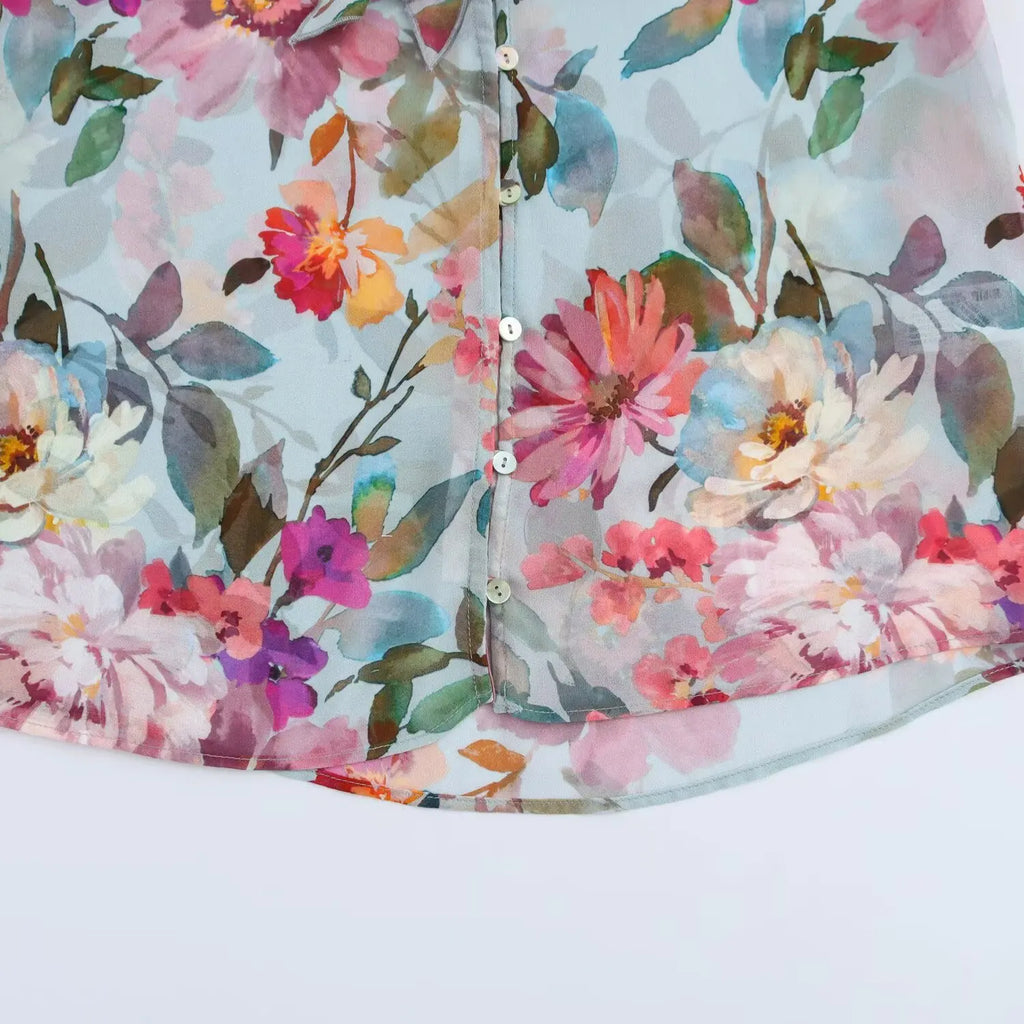 Women's Floral Print Chiffon Blouse with Bow Tie Detail Loose Fit Fashion Shirt