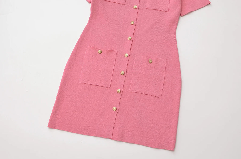 Knitted Pocket Dress For Women Short Sleeve Summer Casual