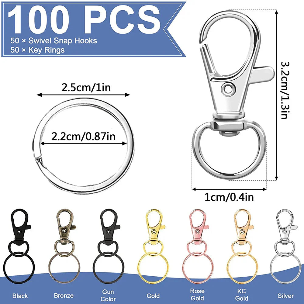 Swivel Clasps Lanyard Snap Hooks with Key Rings for Keychains and DIY Crafts