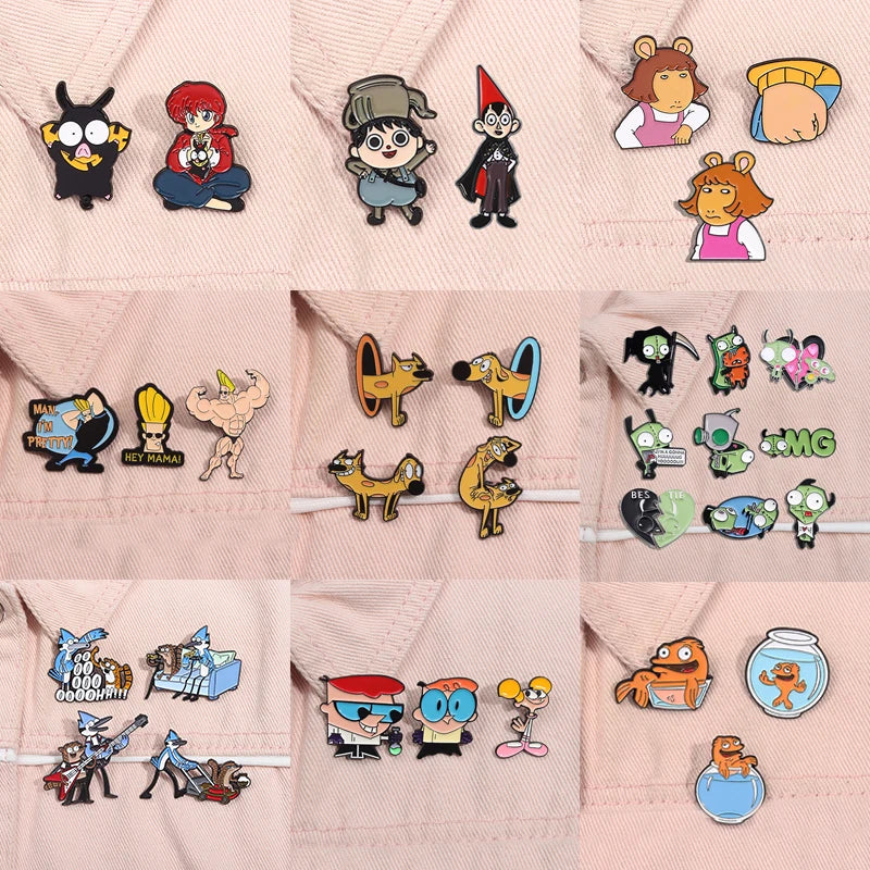 Cartoon Character Enamel Pins Set Cute Anime Brooches Fashion Accessories