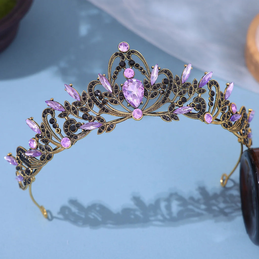 Purple Bridal Crown Tiara for Women Grand Party and Birthday Celebrations