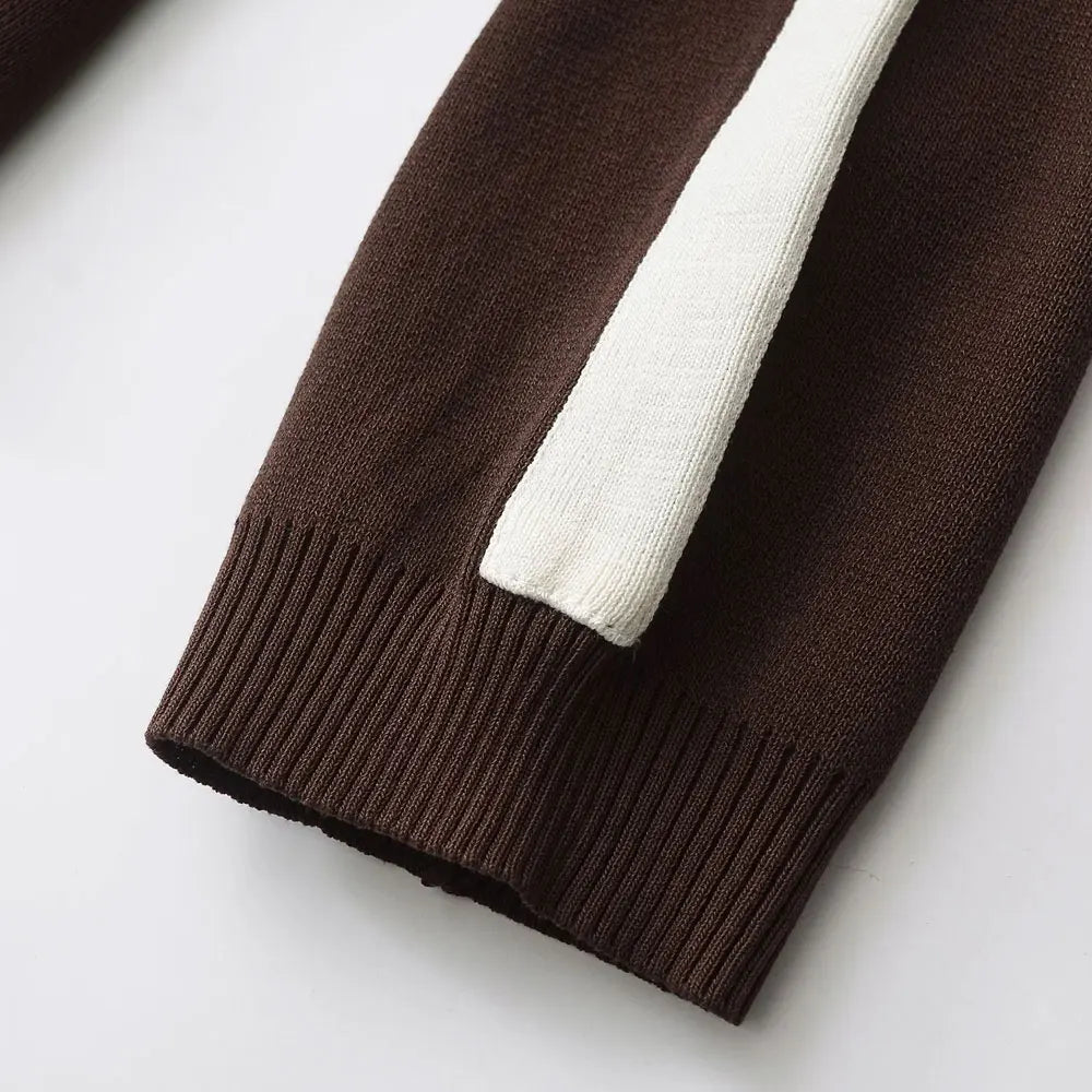 Women's Casual Two-Piece Set with Knit Sweater and High-Elastic Waist Straight Pants