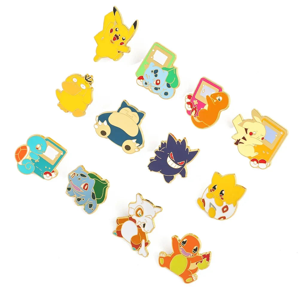 Creative 4 Piece Enamel Brooch Set Featuring Cute Game Console Pikachu Togepi and Charmander Pins for Wallet Backpack and Clothing