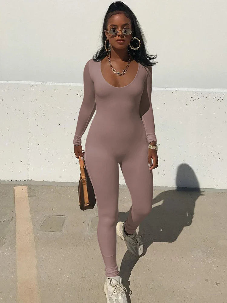 Women's Long Sleeve Bodycon Jumpsuit One Piece Streetwear Overall Autumn Winter Outfit