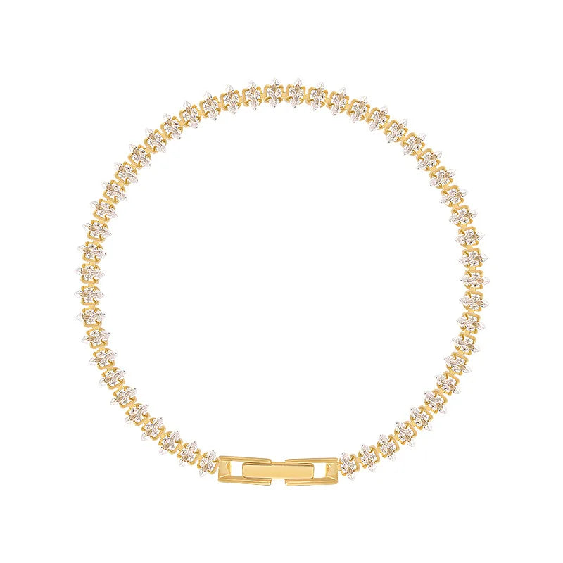 Luxury Crystal Geometric Chain Bracelet for Women with Rhinestone Marquise Charm and Tennis Design