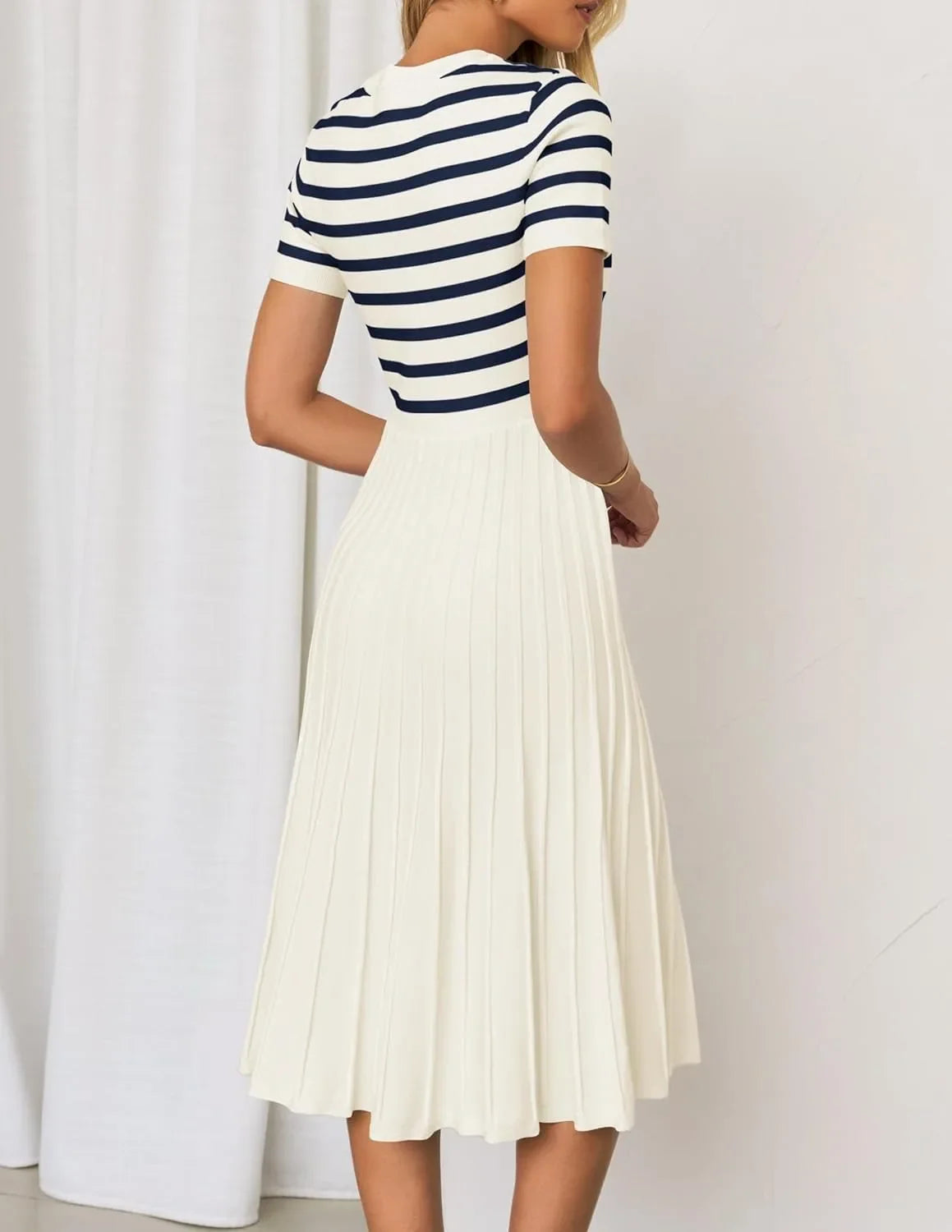 Ice Silk Knitted Striped Summer Dress For Women Loose Fit
