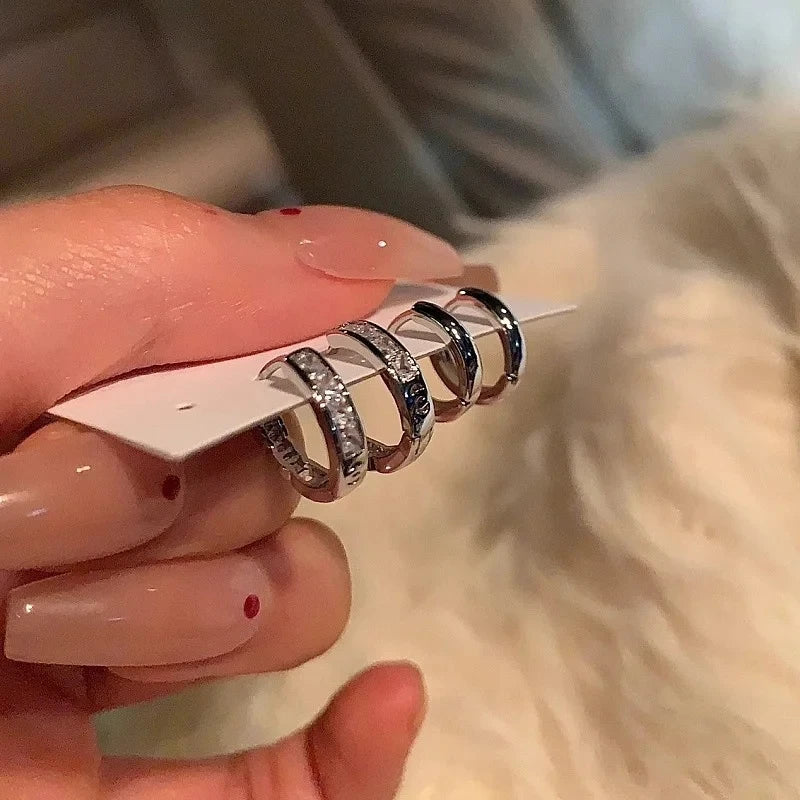 4Pcs Set Stainless Steel Zircon Crystal Hoop Earrings for Women Aesthetic Y2K Daily Wear Jewelry Accessories