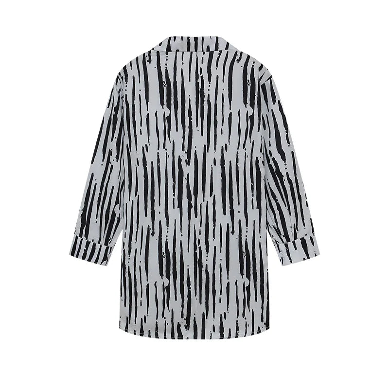 Fashion Printed Loose Long Sleeve Shirt and Straight Leg Pants Set for Women