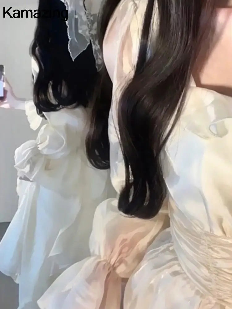 Korean Fashion Ruffles Midi Dress A Line Waist Party Dress