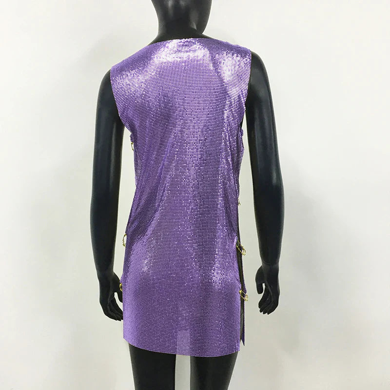 Y2K Metallic Sequins Mini Dress For Women Backless Clubwear