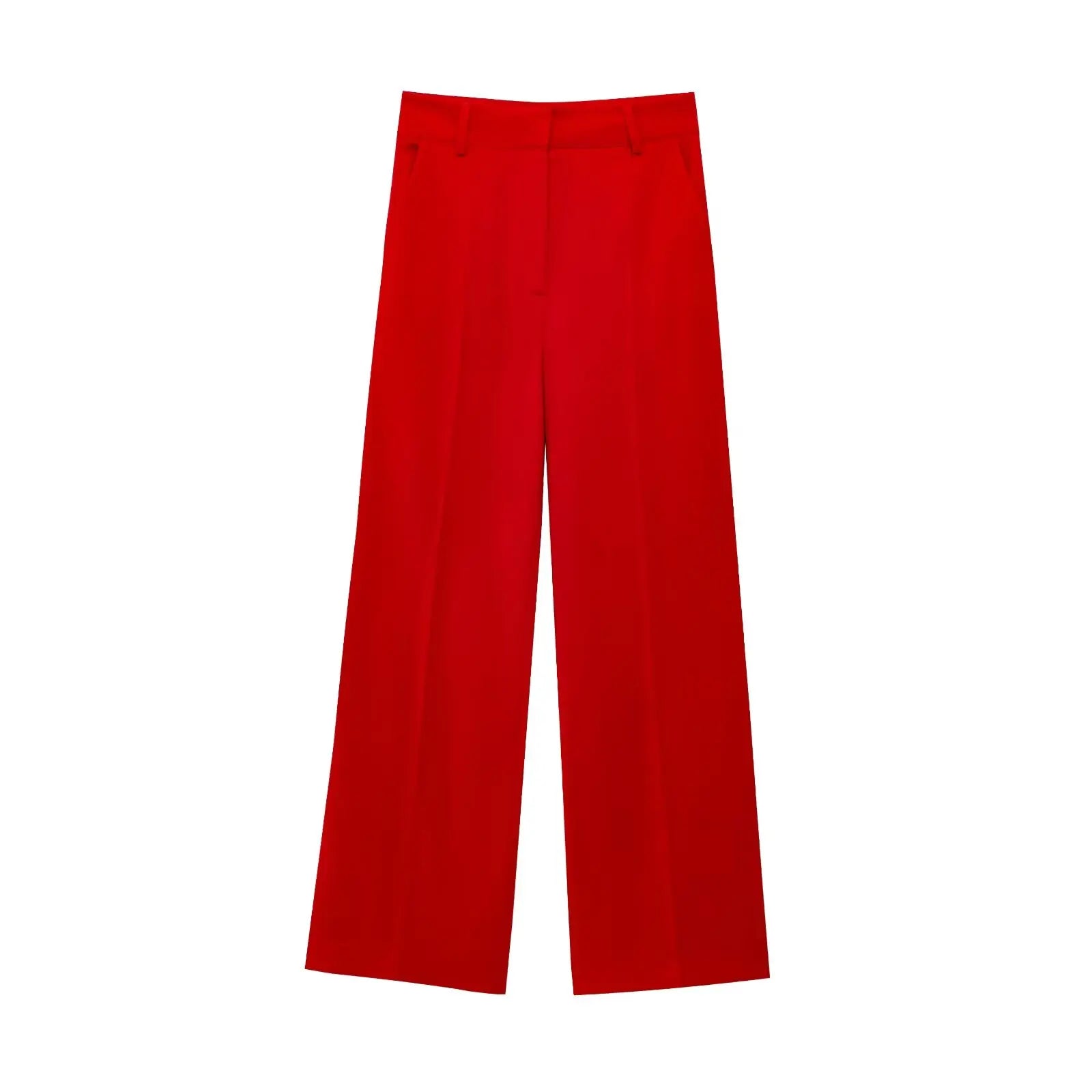 Fashionable Red Vest and Flared Pants Suit for Women with Belt, Versatile and Simple Temperament Outfits