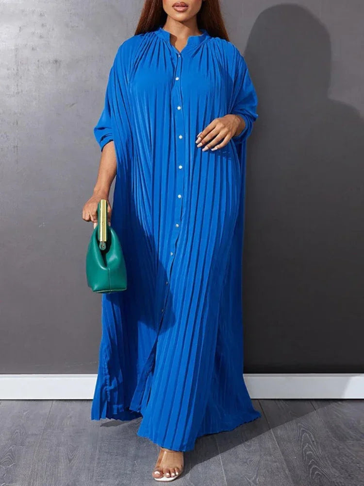 Plus Size Pleated Long Sleeve Dress For Autumn And Winter