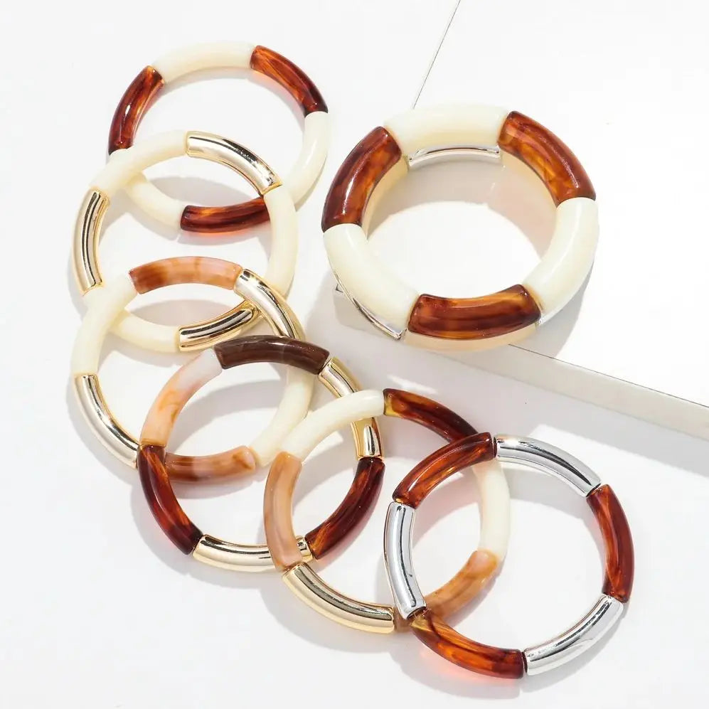 Boho Chunky Bamboo Stackable Bracelet for Women with Colorful Tube Beads and Elastic Design