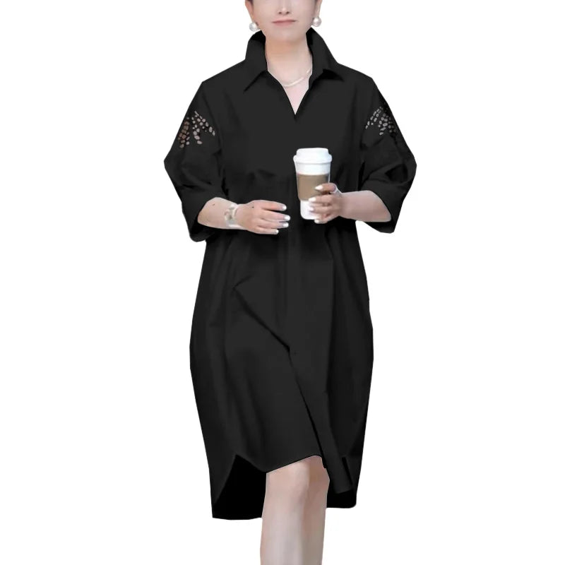 Lace Patchwork Knee Length Sundress For Women Loose