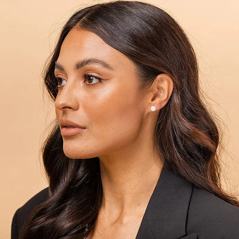 Round Simulated Pearl Stud Earrings for Women Minimalist Jewelry Teen Accessories Simple Classic Design