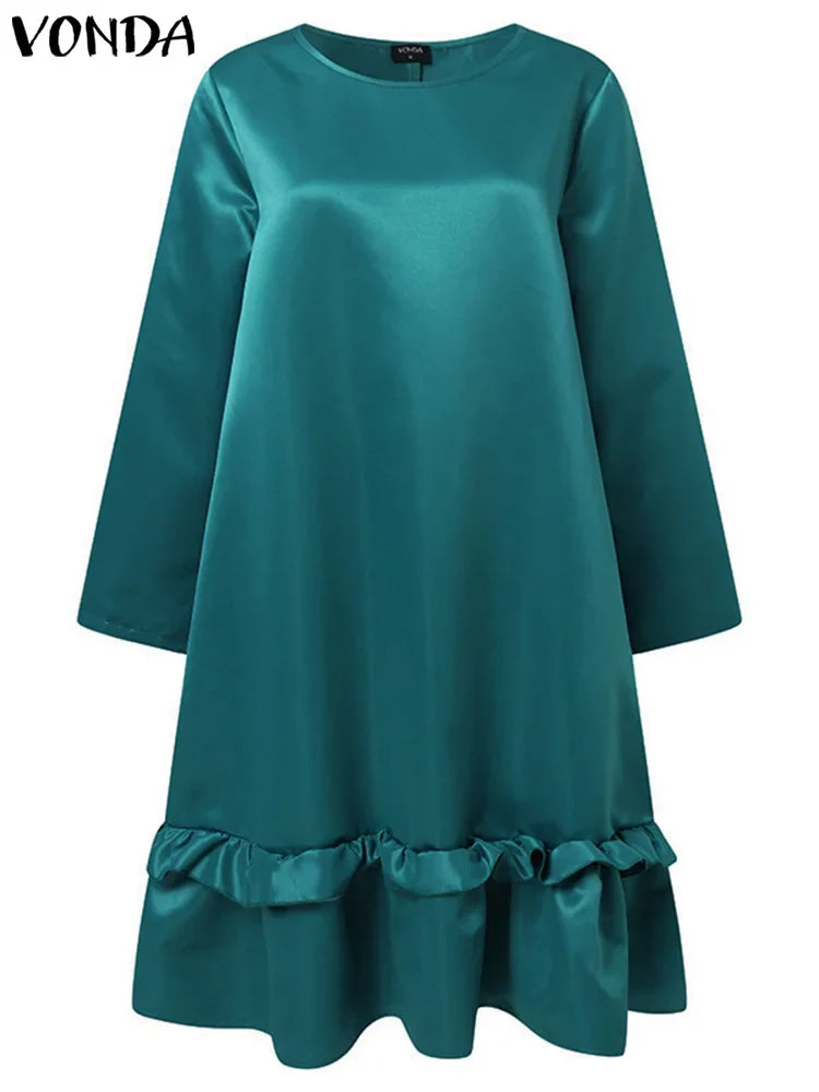 Elegant Ruffled Midi Dress For Women Long Sleeve Sundress