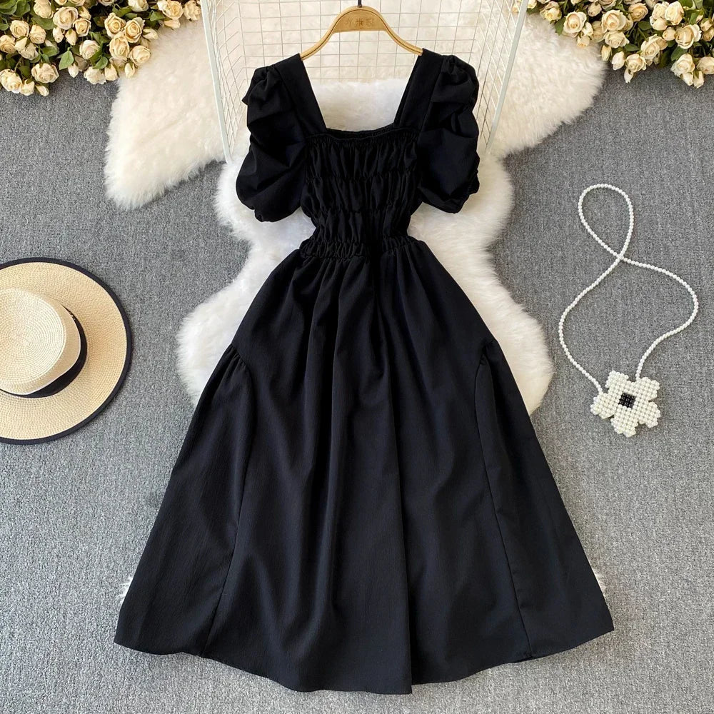 Y2K Vintage Puff Sleeve Swing Dress For Summer Party