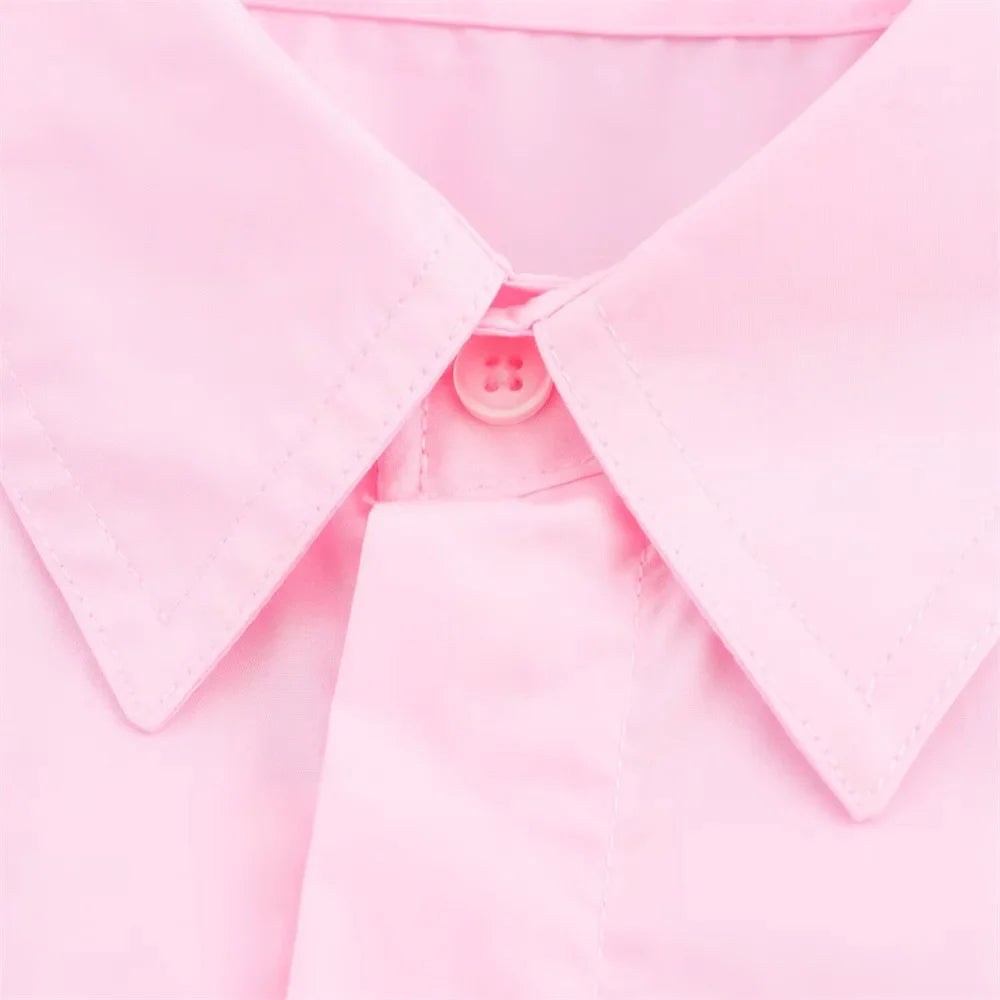 Women's Poplin Short Sleeve Shirt with Elegant Collar Buckle Detail Casual Lightweight Top for Spring and Summer