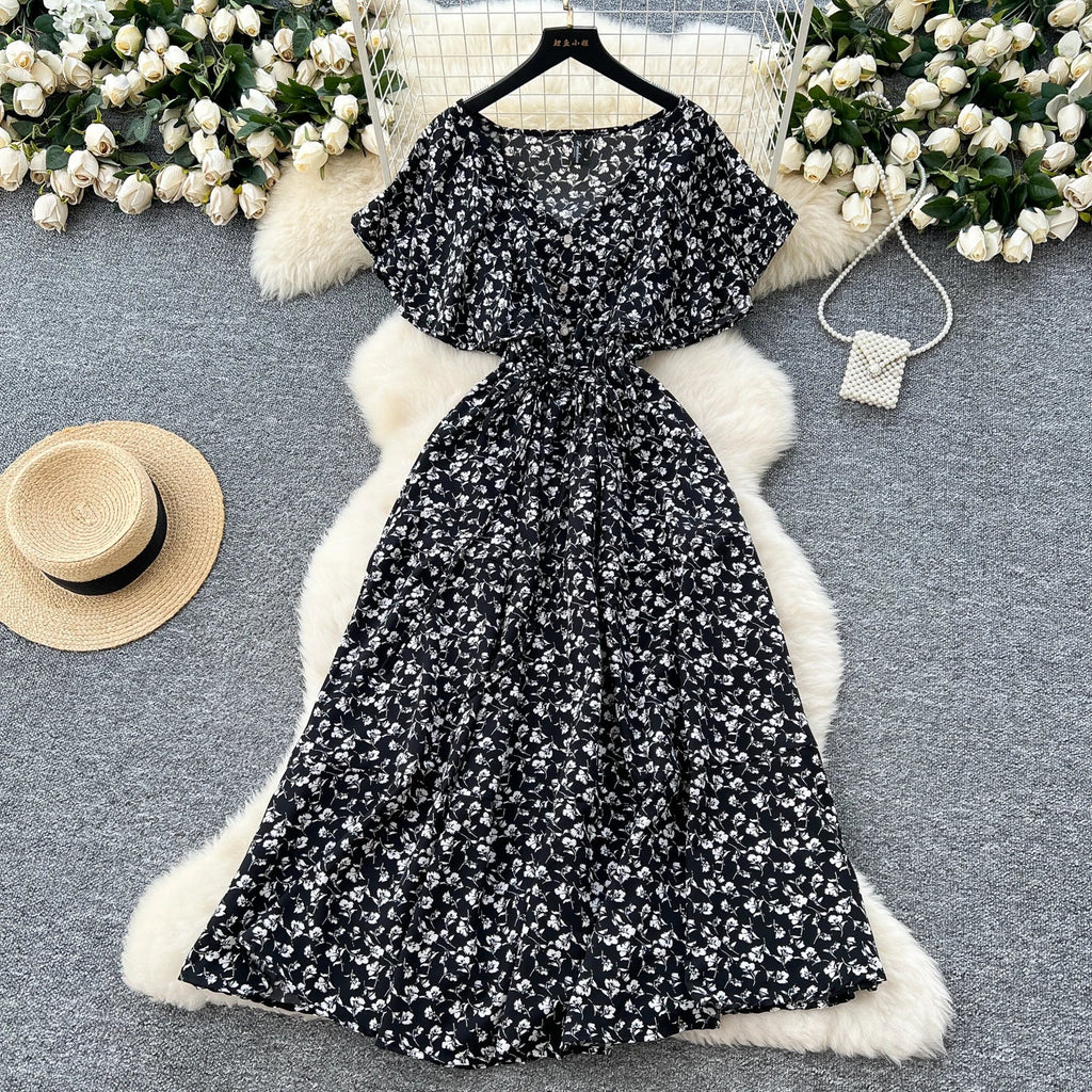Floral Print Sundress V Neck A Line For Summer Party