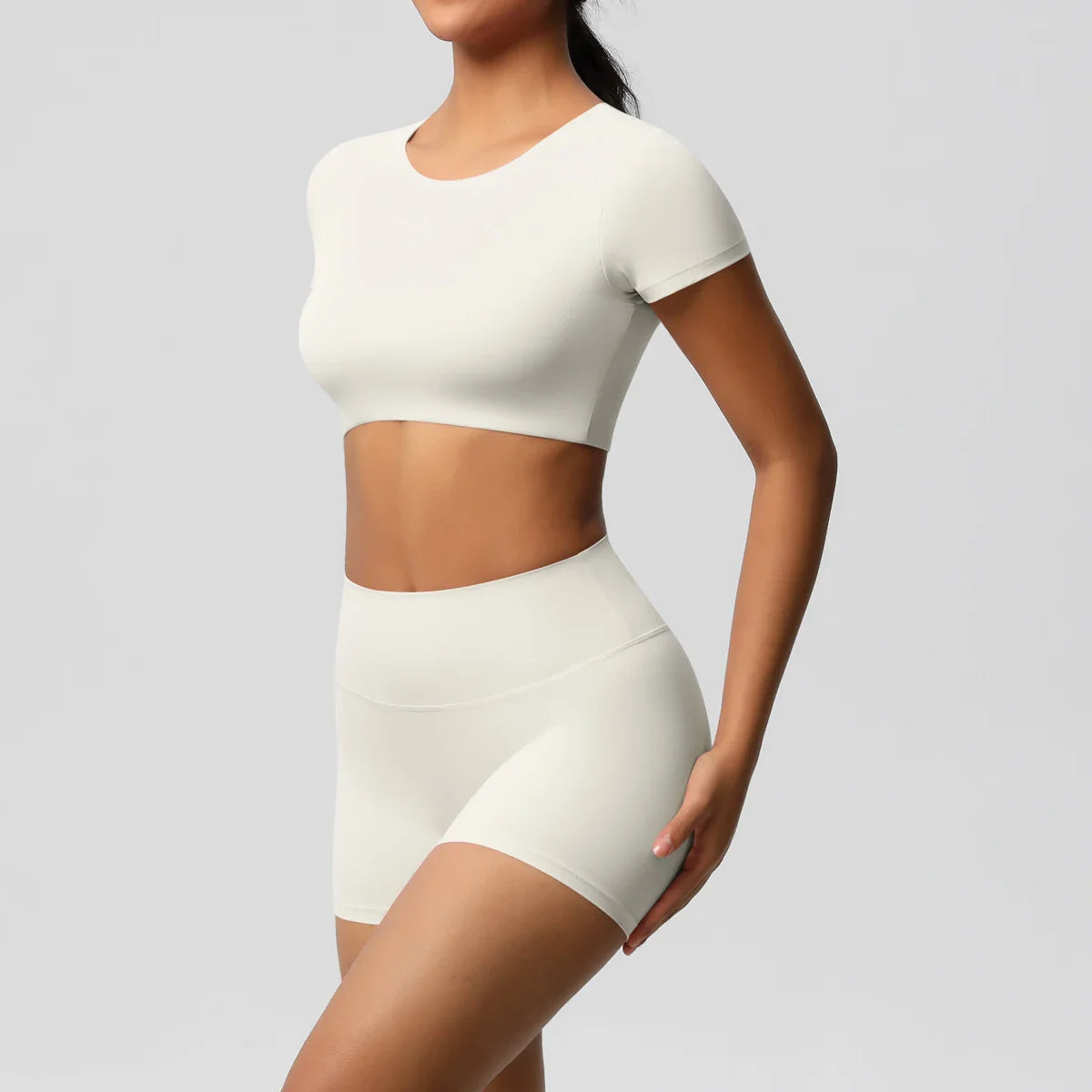 2PCS Women's Fitness Yoga Set High Waist Shorts with Short Sleeve Gym Top Seamless Sportswear Tracksuit for Activewear