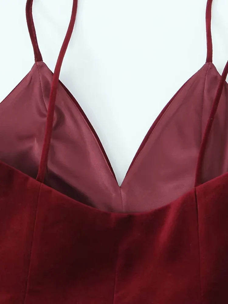 Velvet Fitted Mini Dress For Women V Neck Thin Straps Party