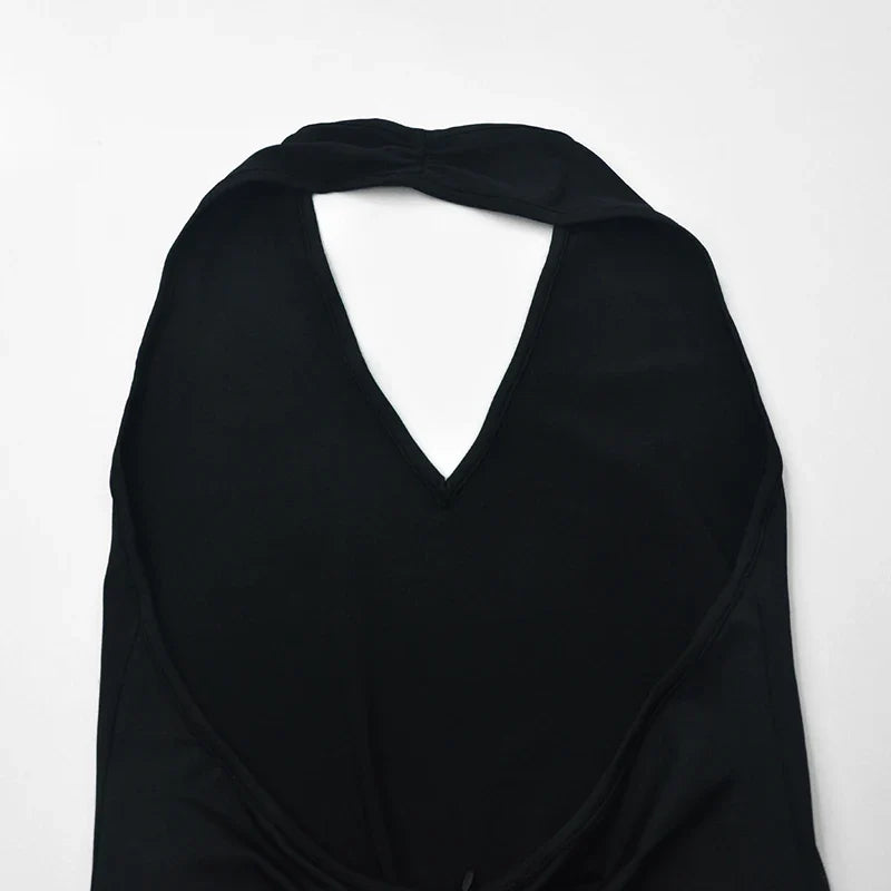 Black Maxi Dress Backless Halter Sleeveless Party A Line