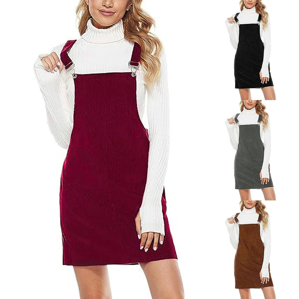 Corduroy Pinafore Dress Women Sleeveless Aline With Pockets